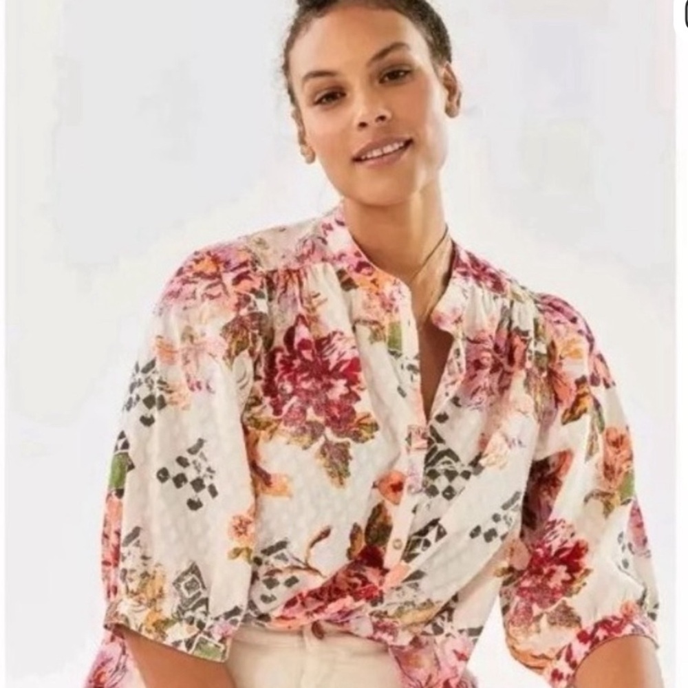 Anthropology 
Pilcro Pink and Orange Blouse Vibrant Top